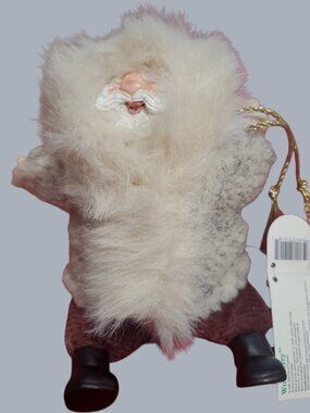 Woolberry Russ Berrie Plush Sitting Santa Wearing Faux Fur Parka & Toy Bag